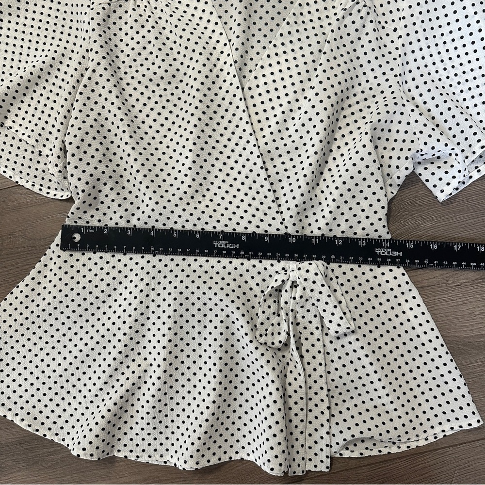 Monteau Polka Dot white and black Faux Wrap Shirt Top Blouse size Large - Picture 7 of 9
